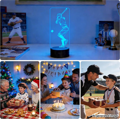 Baseball 3D Night Light, FULLOSUN Illusion Optical Bedside Lamp with Remote Control 16 Colors Changing, LED Cool Novelty Birthday Gift for Boy Kid Outdoor Sports Lover Collection Present