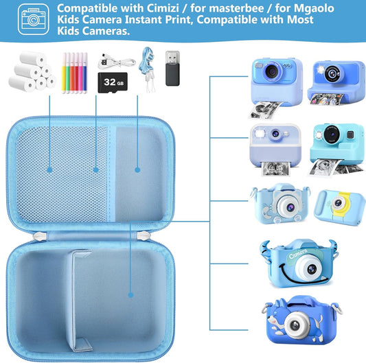 Supmay Hard Carrying Case for Cimizi/for masterbee/for MgaoLo/for PHNIXGAM/for Yosfeng/for Pussan/for CIMELR Kids Camera Instant Print, Storage Case with Mesh Pocket for Roll Printing Papers, Blue - PuriLite