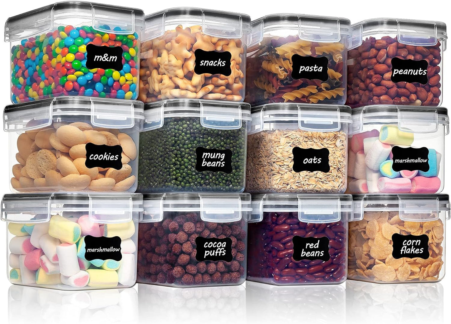 Vtopmart Extra Large Tall Airtight Food Storage Containers, 4 Pieces 6.5L Plastic Kitchen Pantry Storage Containers for Spaghetti, Flour and Baking Supplies - Include 24 Labels, Black