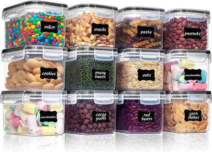 Vtopmart Extra Large Tall Airtight Food Storage Containers, 4 Pieces 6.5L Plastic Kitchen Pantry Storage Containers for Spaghetti, Flour and Baking Supplies - Include 24 Labels, Black