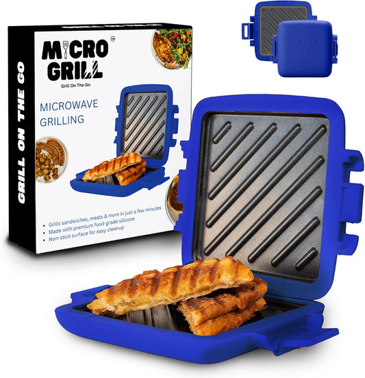 Micro Grill | Microwave Sandwich Maker - Grilled Cheese Munchy - Toastie Maker - Panini Press - Travel (Blue)