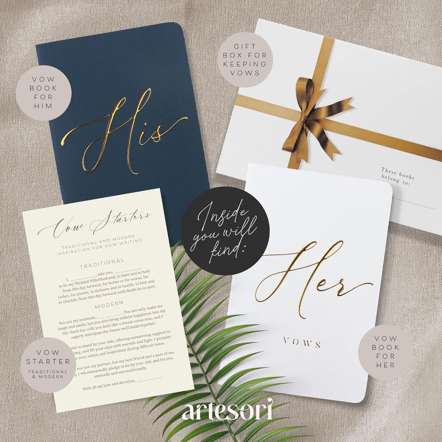 ARTESORI Wedding Vow Book for Her & Him, Soft Touch, Gold Foil Engraving, 28 Lined Pages, Wedding Vow Books His and Hers, Wedding Essentials, Wedding Registry Ideas, His and Hers Gifts [Mint & Sage]