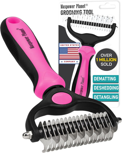 Maxpower Planet Pet Grooming Brush - Double Sided Shedding, Dematting - Undercoat Rake for Dogs - Dog Grooming Brush - Deshedding Brush for Dogs - Dog Brush, Cat Brush, Reduce Shedding by 95%, Black