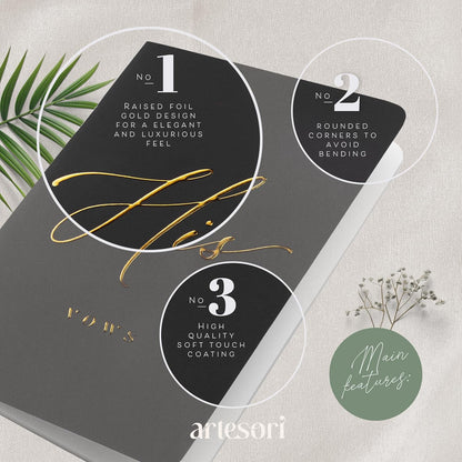 ARTESORI Wedding Vow Book for Her & Him, Soft Touch, Gold Foil Engraving, 28 Lined Pages, Wedding Vow Books His and Hers, Wedding Essentials, Wedding Registry Ideas, His and Hers Gifts [Mint & Sage]