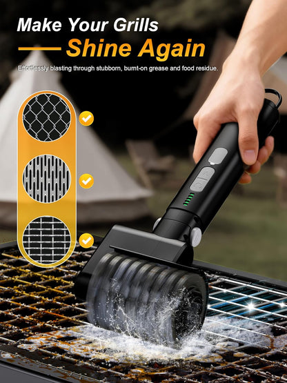 Electric Grill Brush, 3-Speed Power Control Grill Brush for Outdoor Grill, Rechargeable BBQ Grill Brush, Cordless Grill Cleaning Brush with 2 Brush Head & Scouring Pad, Gifts for Men/Dad