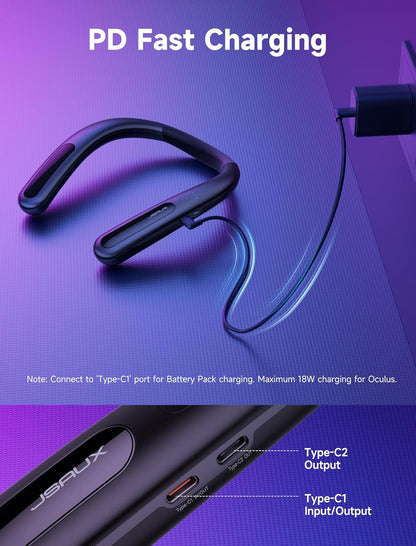 JSAUX Battery Pack for Meta Quest 3S/3/2, 10000mAh PD Fast Charger Battery Pack (Extra 4-6 H Playtime), VR Extend Power Accessories, Compatible with Oculus Quest 3/2/3S/Pro