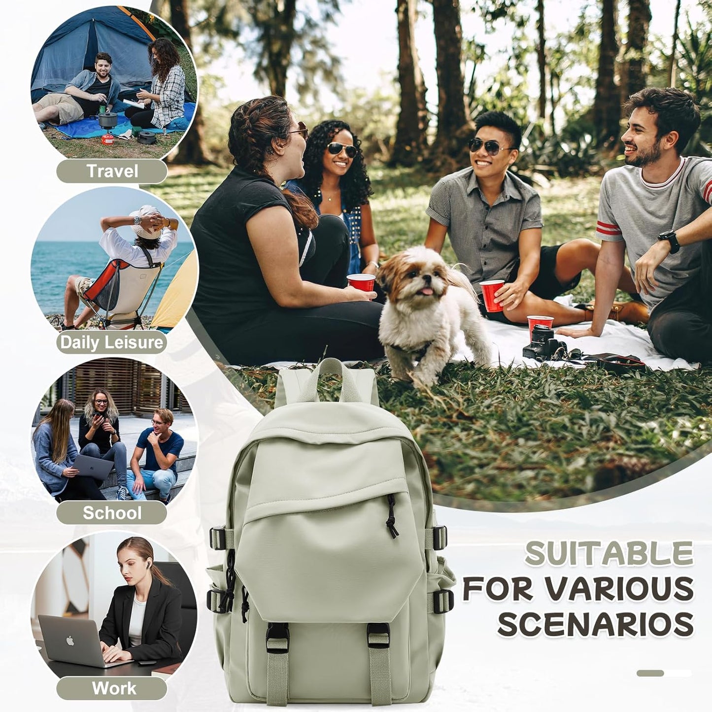 School Backpack for Women Men College High School Bags for Boys Girls Casual Daypack Laptop Backpack Waterproof Black Bookbag Travel Rucksack