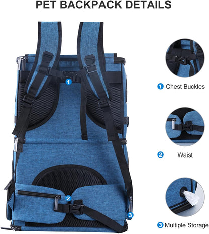 Double Cat Carrier for 2 Cats,Dog Backpack Carrier for Medium Dogs,Double Compartment Pet Carrier Backpack for Dual Pets,for Outdoor Traveling/Stroll and Picnic