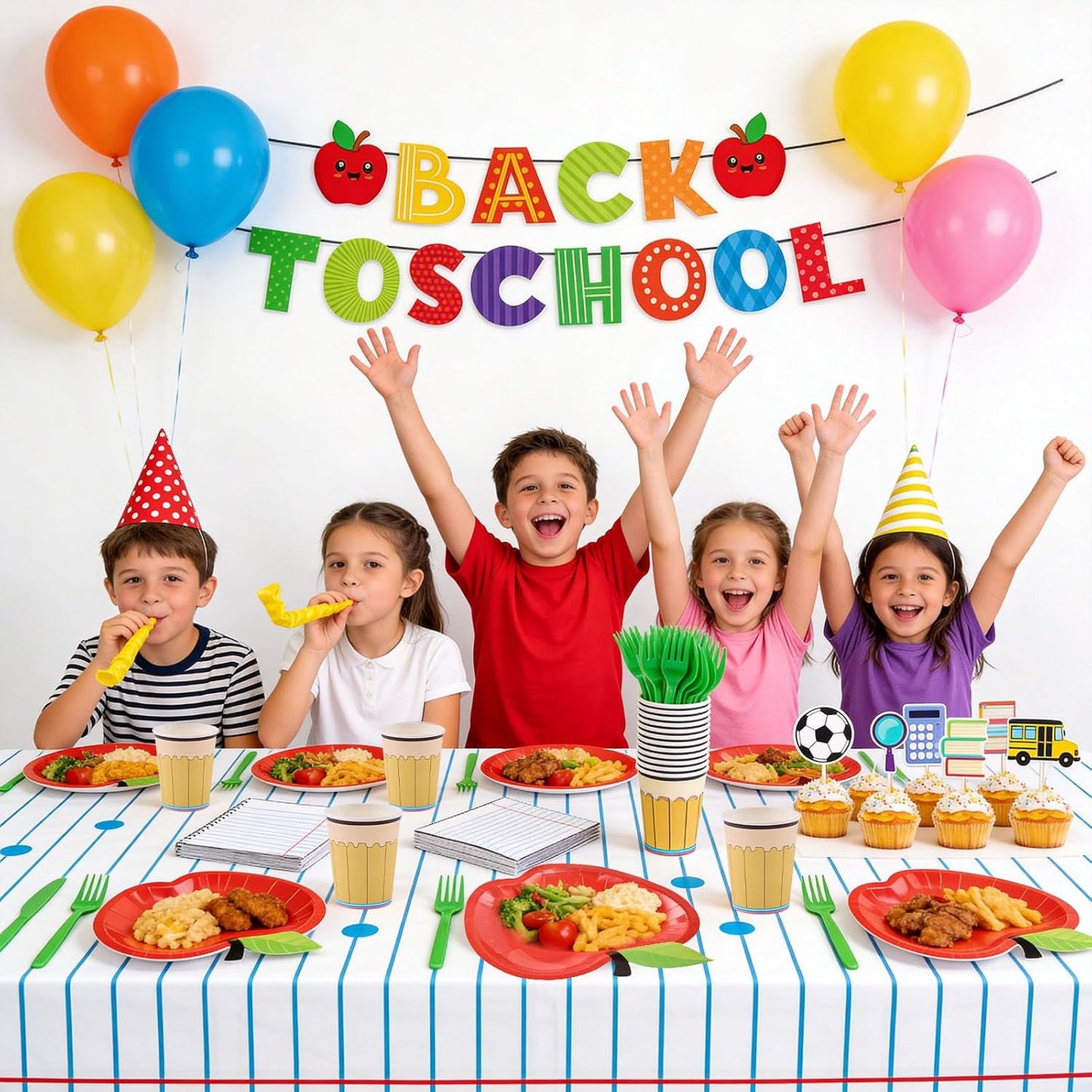 Mostop 100 Pcs Back to School Disposable Tableware Set Preschool Graduation Party Decoration Apple Paper Plate Pencil Cup and Napkins for 25 Guest First Day of School Supplies