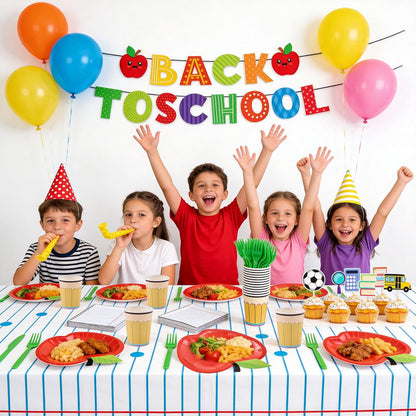 Mostop 100 Pcs Back to School Disposable Tableware Set Preschool Graduation Party Decoration Apple Paper Plate Pencil Cup and Napkins for 25 Guest First Day of School Supplies
