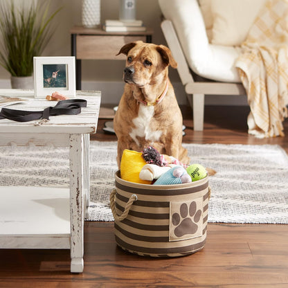 DII Bone Dry RoundSmall Pet Toy and Accessory Storage Bin, 12"(Dia) x9(H), Collapsible Organizer Storage Basket for Home Decor, Pet Toy, Blankets, Leashes and Food-Gray Stripes