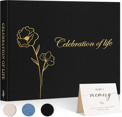 Lanpn Funeral Guest Book for Loving Memory, Linen Memorial Service Registry Guest Book, Funeral Favors Sign in Books for Guests, Celebration of Life Memory Book for Funeral with Table Sign, Beige