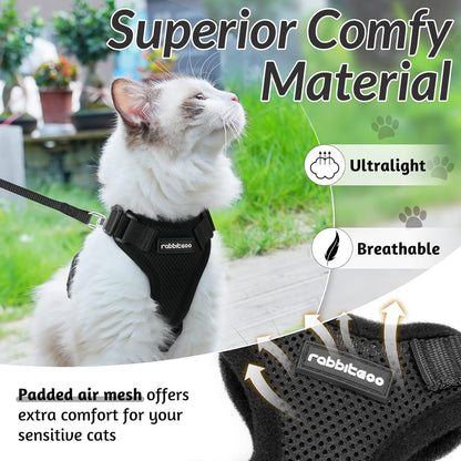 rabbitgoo Cat Harness and Leash for Walking, Escape Proof Soft Adjustable Vest Harnesses for Small Medium Cats, Easy Control Breathable Reflective Strips Jacket, XS, Black