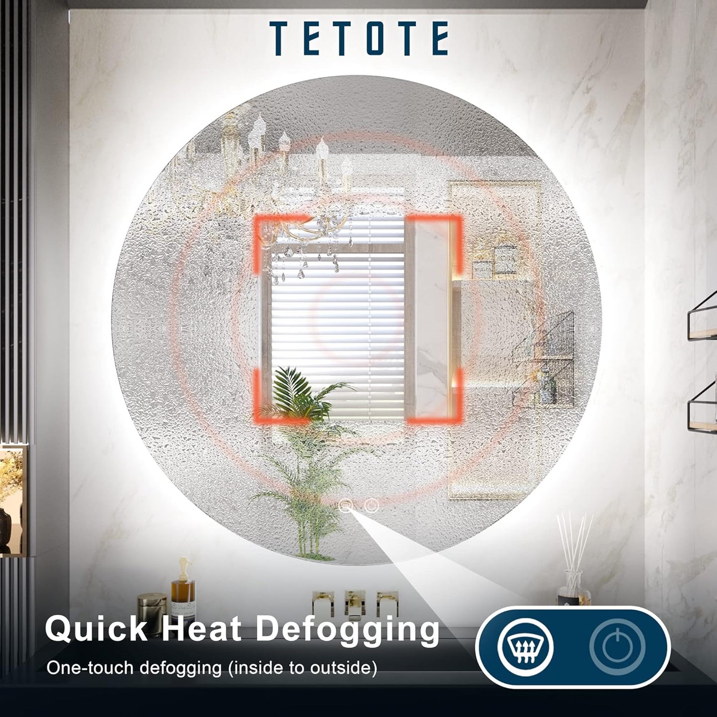 TETOTE 28 Inch Round LED Bathroom Vanity Mirror, Anti-Fog Dimmable Lights IP54 Waterproof Circle Makeup Wall Mounted Mirror