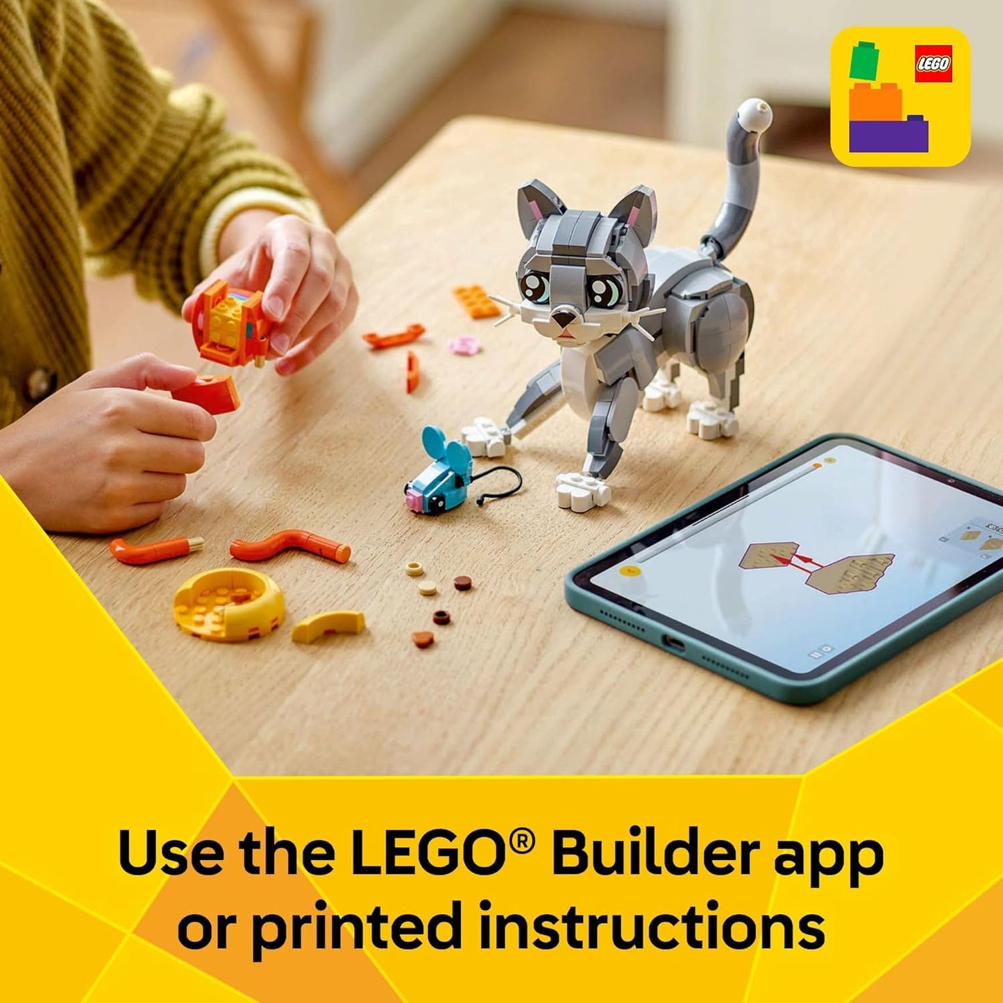 LEGO Creator 3 in 1 Playful Cat Toy - Building Toy with 3 Building Options, Cat, Dog, or Pigeon - Animal Figures for Kids, Girls and Boys, Ages 8+ - Gift Idea for Birthday - 31163