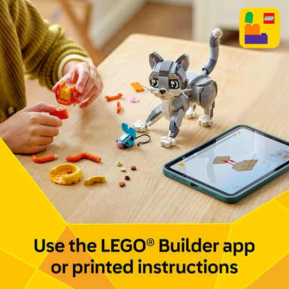 LEGO Creator 3 in 1 Playful Cat Toy - Building Toy with 3 Building Options, Cat, Dog, or Pigeon - Animal Figures for Kids, Girls and Boys, Ages 8+ - Gift Idea for Birthday - 31163