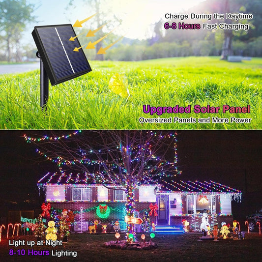 Solar Christmas Lights Outdoor Waterproof,200 LED Solar String Lights 72ft 8 Modes Christmas Solar Lights Outdoor for Party,Xmas Trees,Christmas Decoration,Multicolor,Pack of 2