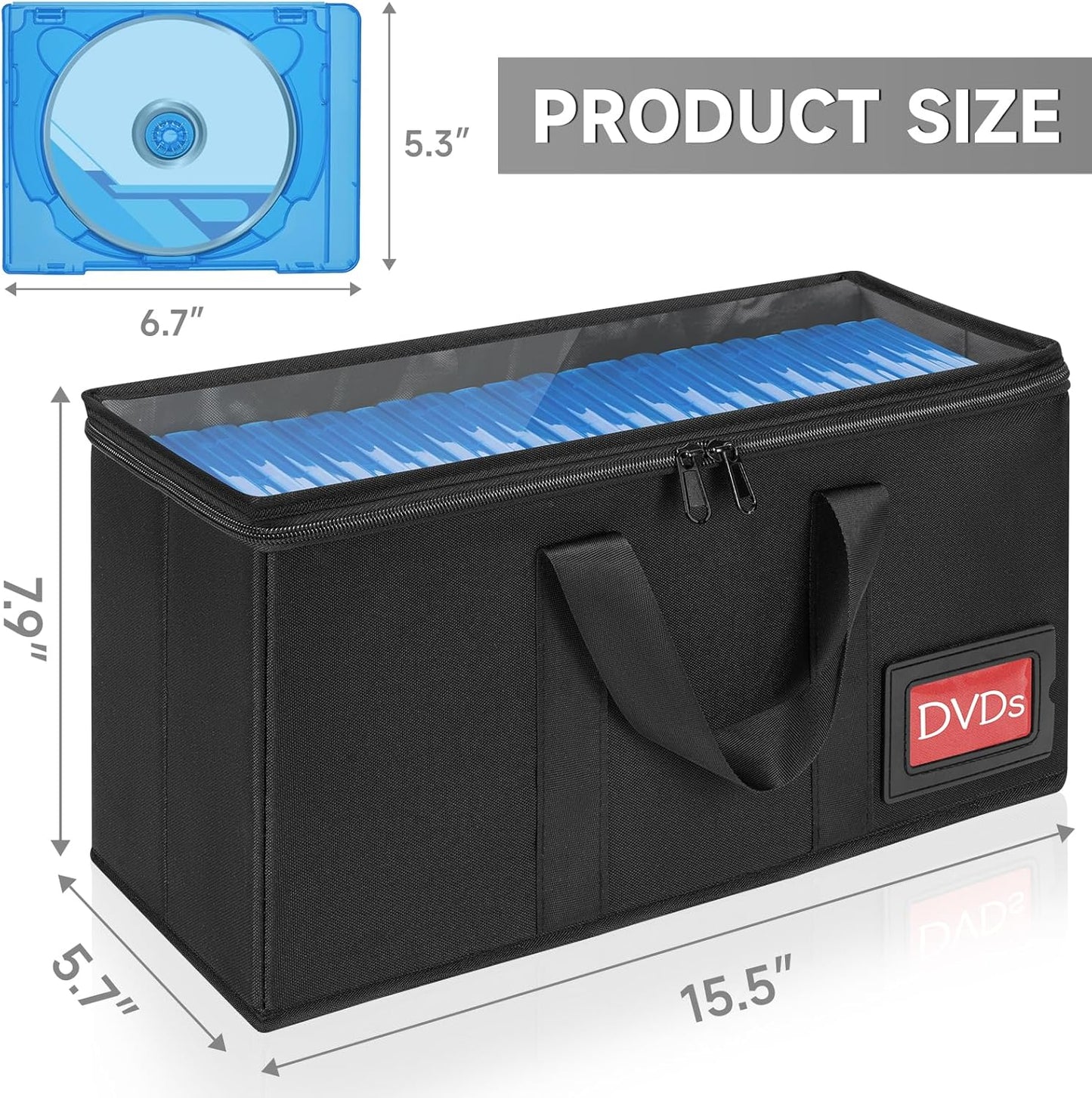 4 Pack-DVD Storage Boxes, PVC Clear Lid, DVD Case Holder Organizer with Index Labels-15.4"x 5.5"x 7.9" DVDs Storage Holder Bags for DVDs, CDs, Video Games, Books, Each Hold up to 25 DVDs Jewel Cases