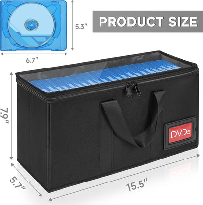 4 Pack-DVD Storage Boxes, PVC Clear Lid, DVD Case Holder Organizer with Index Labels-15.4"x 5.5"x 7.9" DVDs Storage Holder Bags for DVDs, CDs, Video Games, Books, Each Hold up to 25 DVDs Jewel Cases