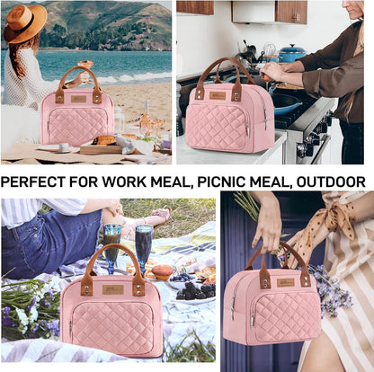 HOMESPON Lunch Bag for Woman Man Adults with Front Pocket Insulated Lunch Tote Lunch Box Container for Work Picnic or Travel(Black)