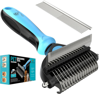 Spring Blossoms-2 in 1 Professional Grooming Rake for Cats & Dogs-Dematting Comb for Easy Mats & Tangles Removing,Pet Brush Safe No More Nasty Shedding and Flying Hair (Orange)