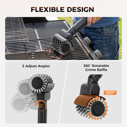 Leebein Electric Grill Brush for Outdoor, 2026 New BBQ Grill Cleaner with 3 Heads, 3-Speed & Angle Adjust Cordless Rotary Grill Brush, 150 Mins Runtime Grill Cleaning Brush for Barbecue Grates