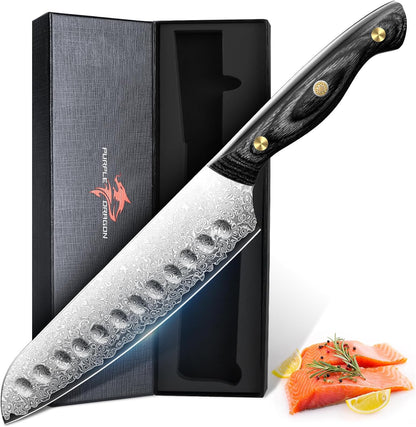 Purple Dragon Damascus Fish Fillet Knife - 7 inch Flexible Boning Knife with VG10 Core, Kitchen Slicing Knife with Full Tang Handle, Birthday Dad Mom Gift
