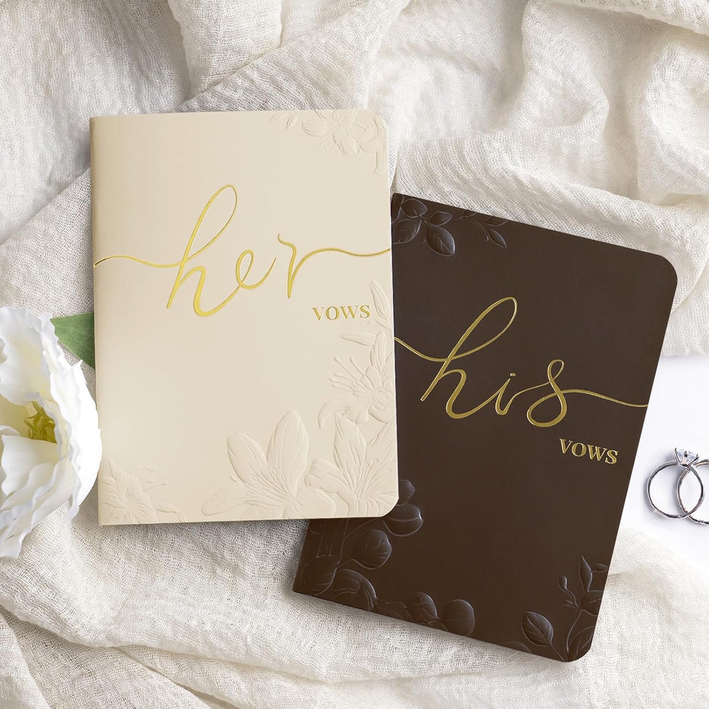 WEMATE Vow Books His and Hers,Wedding Vow Book with Gold Foil and 2 Pens, Wedding Essentials, Beautiful Wedding Present Stuff - Brown and Apricot