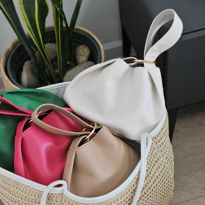 Women's Clutch Soft Vegan Leather Hobo Top Handle Bag Small Tote Purse