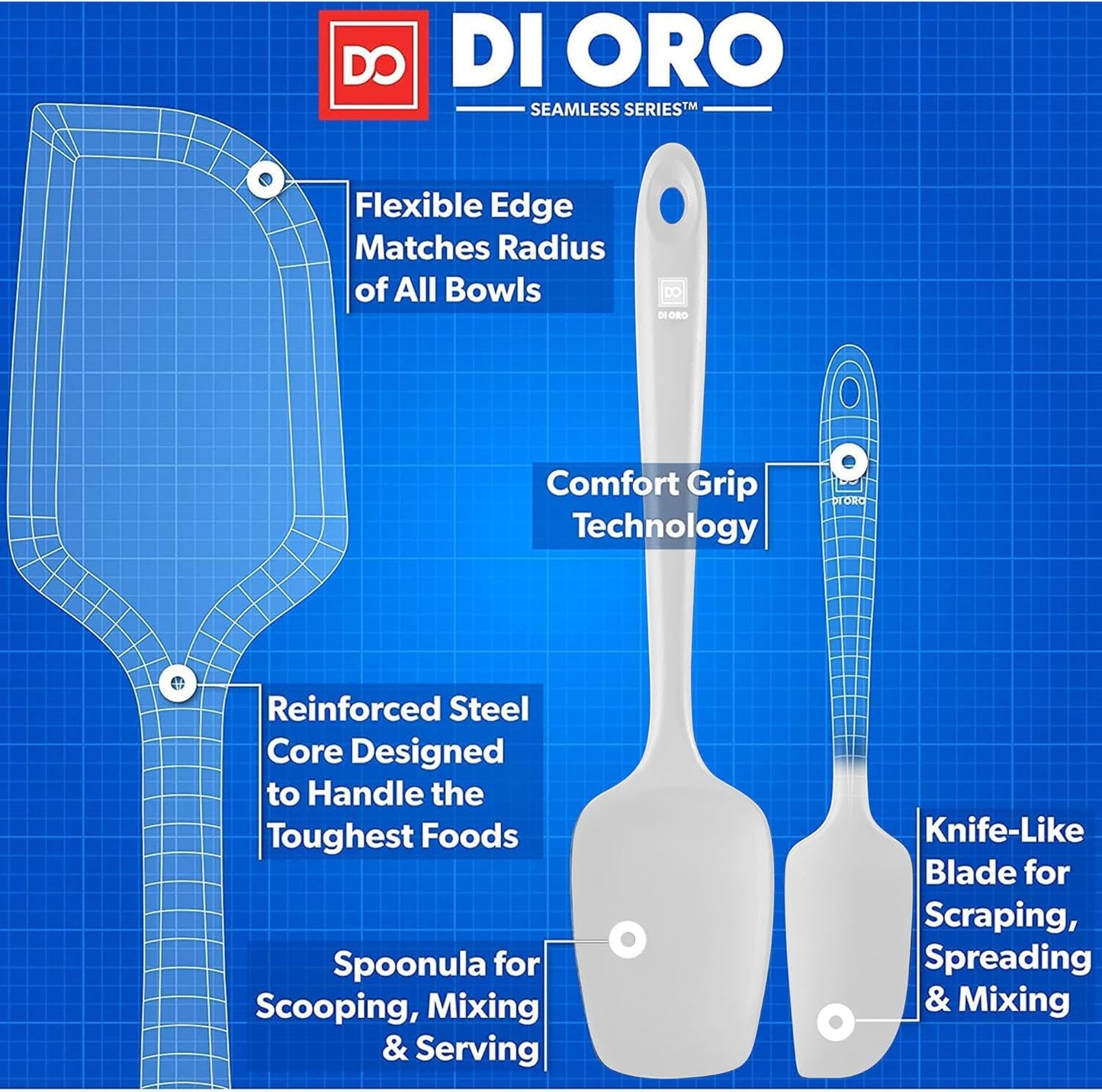 DI ORO Silicone Spatula Set - Rubber Kitchen Spatulas for Baking, Cooking, & Mixing - 600°F Heat-Resistant & BPA Free Silicone Scraper Spatulas for Nonstick Cookware - Dishwasher Safe (5pc, Black)