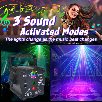 DJ Disco Light, Stage Party Lights, Rechargeable Laser Light Sound Activated RGB Led Flash Strobe Projector with Remote Control for Christmas Karaoke Pub KTV Bar Birthday Wedding
