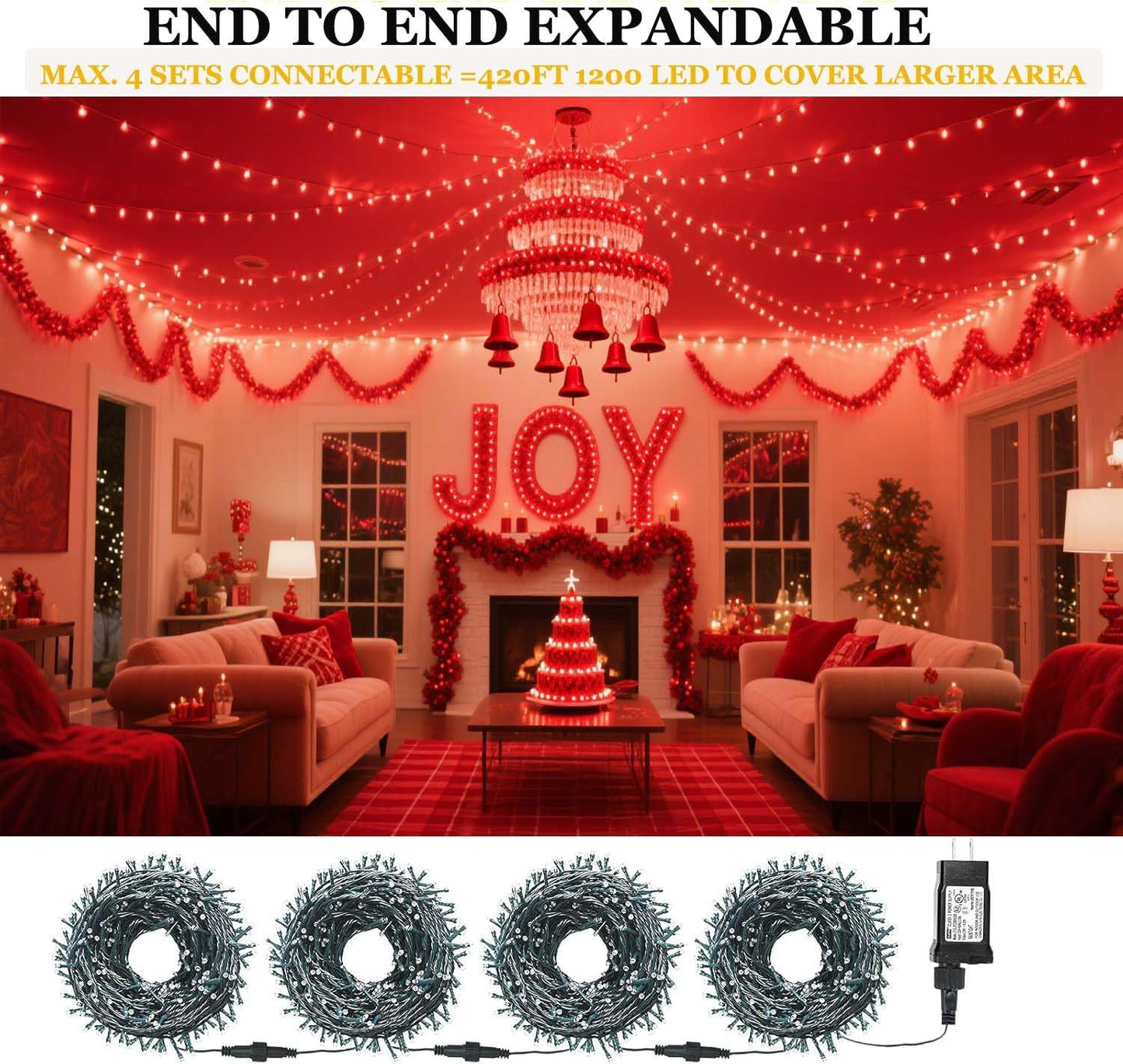 Tcamp 105FT 300 LED Purple Orange Halloween Decorations Lights Motion Activated Sync with 4 Scary Music, 6 Modes Halloween String Lights for Party Yard Outdoor Indoor Decor (3 Sets Connectable)