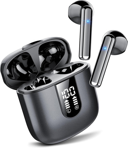 Wireless Earbuds, Bluetooth 5.3 Headphones HiFi Stereo, Mini in-Ear Bluetooth Earbuds, Wireless Earphones with 4 ENC Noise Cancelling Mic, IP7 Waterproof, LED Display, Touch Control Ear Buds, Black
