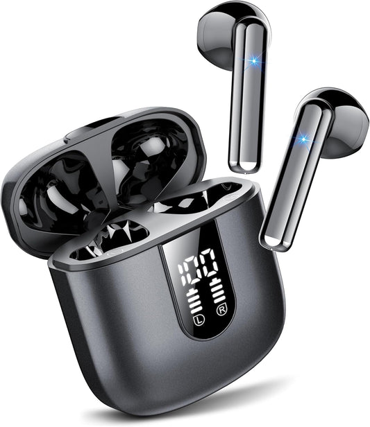 Wireless Earbuds, Bluetooth 5.3 Headphones HiFi Stereo, Mini in-Ear Bluetooth Earbuds, Wireless Earphones with 4 ENC Noise Cancelling Mic, IP7 Waterproof, LED Display, Touch Control Ear Buds, Black