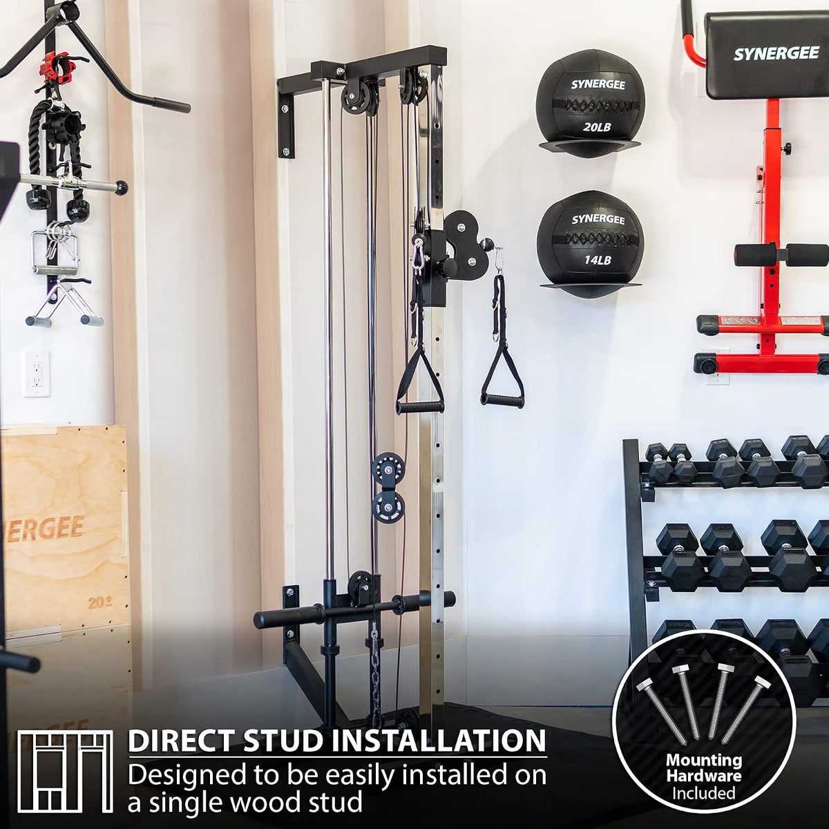 Synergee Dual Pulley Machine – Wall Mounted Adjustable Cable Station