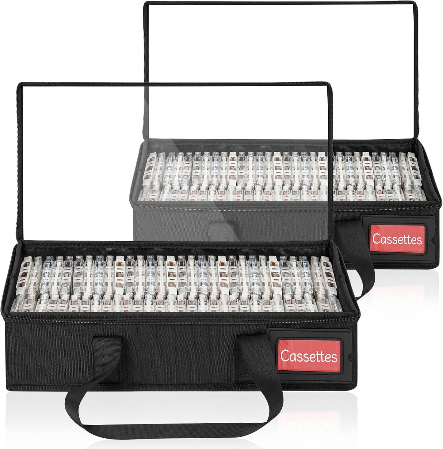 4 Pack-DVD Storage Boxes, PVC Clear Lid, DVD Case Holder Organizer with Index Labels-15.4"x 5.5"x 7.9" DVDs Storage Holder Bags for DVDs, CDs, Video Games, Books, Each Hold up to 25 DVDs Jewel Cases