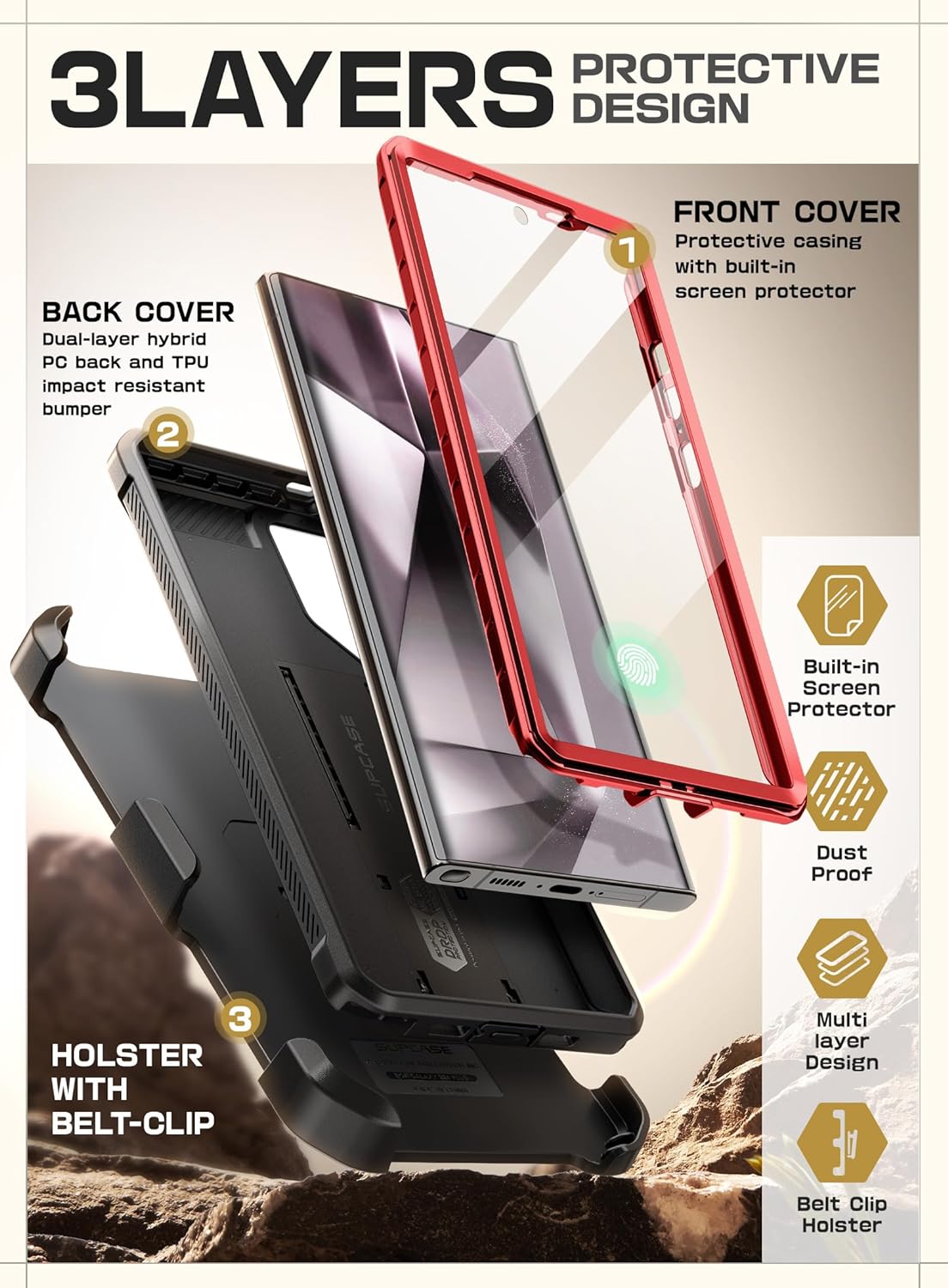 SUPCASE Unicorn Beetle Pro Case for Samsung Galaxy S23 Ultra 5G (2023), [Extra Front Frame] Full-Body Dual Layer Rugged Belt-Clip & Kickstand Case with Built-in Screen Protector (Black)