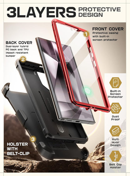 SUPCASE Unicorn Beetle Pro Case for Samsung Galaxy S23 Ultra 5G (2023), [Extra Front Frame] Full-Body Dual Layer Rugged Belt-Clip & Kickstand Case with Built-in Screen Protector (Black)