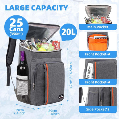 Bagtopia Camping Cooler Backpack 25 Cans, Leak Proof Insulated Thermal Bag, Beach Travel Picnic Lunch Backpack for Men Women