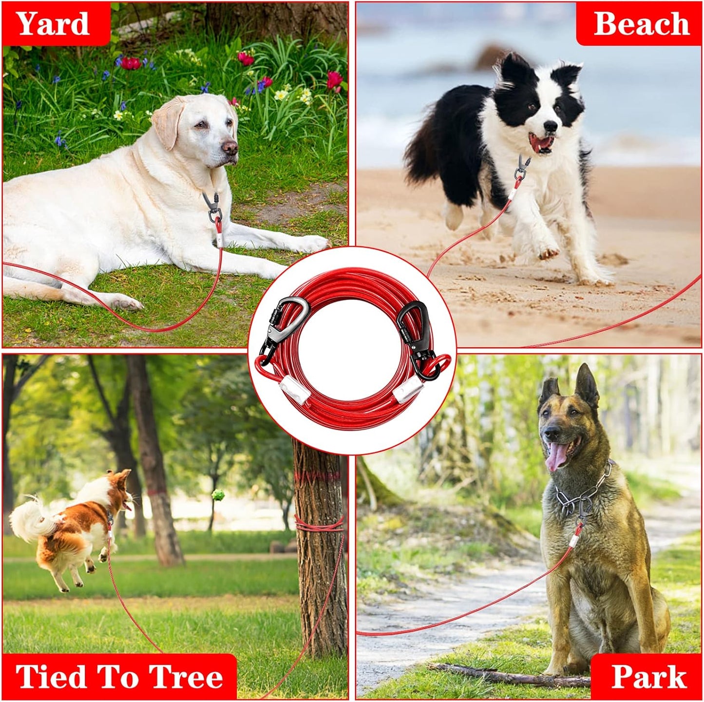 Tie Out Cable for Dogs, 10FT Dog Leads for Yard Chew Proof, Heavy Duty Dog Tie Out Cable for Large Dogs Up to 126lbs, Durable Dog Runner for Yard or Camping