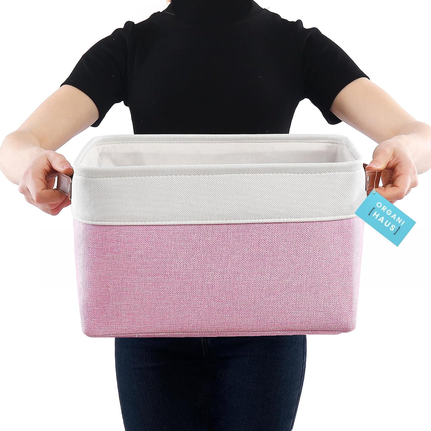 OrganiHaus Large Fabric Storage Baskets for Shelves 3 Pack, 15x11in Closet Storage Bins for Shelves, Cloth Baskets, Fabric Storage Cubes, Linen Closet Organizers, Fabric Basket, White Basket