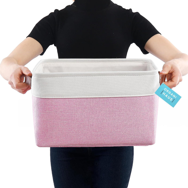 OrganiHaus Large Fabric Storage Baskets for Shelves 3 Pack, 15x11in Closet Storage Bins for Shelves, Cloth Baskets, Fabric Storage Cubes, Linen Closet Organizers, Fabric Basket, White Basket