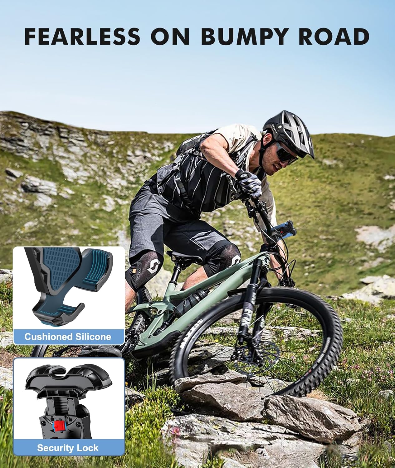 WOCBUY Bike Phone Mount, Upgrade [1s Lock][Secure Protection] Motorcycle Phone Mount, [360° Rotatable] Phone Holder for Bike Handlebar Compatible with iPhone/Samsung 4.7-6.8" Cell Phone