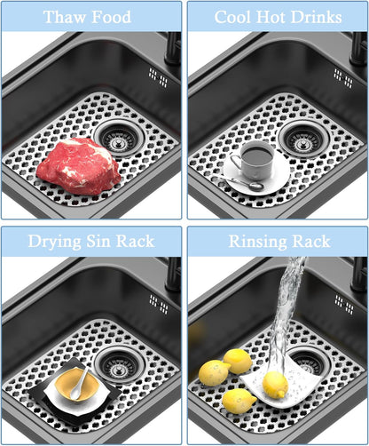 BEHOK 2 Pack Silicone Sink Protector for Kitchen Sink Bathroom Sink 13.58"x 11.6" Sink Mat, Non-Slip and Durable Silicone Sink Grid, Rear Drain (Gray)