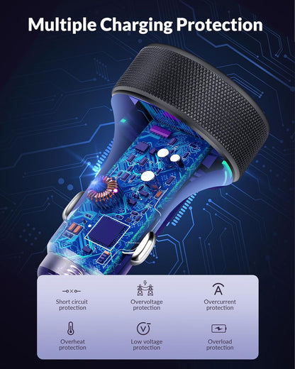 Car Charger USB C, 4-Port 90W Super Fast Charging Car Phone Charger Accessories Dual USB-C & USB-A Cargador Carro Cigarette Lighter Adapter for iPhone 17 16 15 14 13 12, iPad, Galaxy, Tablet, Android