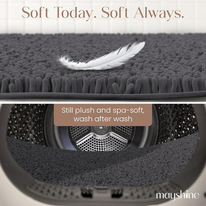 Soft Plush Chenille Bathroom Rug, Absorbent Microfiber Bath Mat, Machine Washable, Non-Slip Grip, Quick-Dry, Thick Shag Carpet Great for Bath, Shower Floor, Bedroom, or Door Mat (Beige, 17x24)