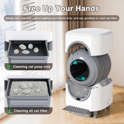 Automatic Cat Litter Box Ellenpent Self-Cleaning Litter Box with APP Control and Safety Sensor, 90L Large Capacity for Multiple Cats, Litiere Pour Chat Autonettoyant with 3 Rolls Poop Bags