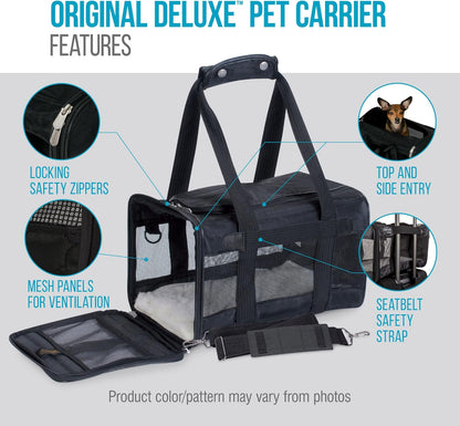 Sherpa Original Deluxe Travel Bag Pet Carrier, Airline Approved & Guaranteed-On-Board - Mesh Panels & Spring Frame, Locking Safety Zippers, Machine Washable Liner - Charcoal Gray, Medium