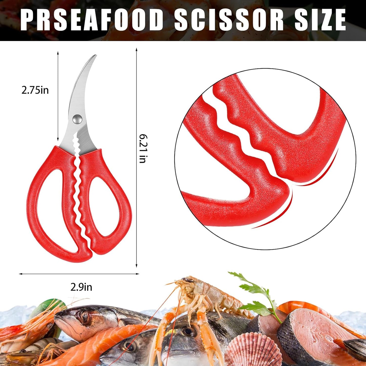 Gisafai 20 Pcs Kitchen Seafood Scissors for Crab Bulk,Leg Scissors Multifunctional Stainless Steel Shears Crab Leg Crackers Fish Shrimp Lobster Tools for Kitchen Seafood Peeling (Red)