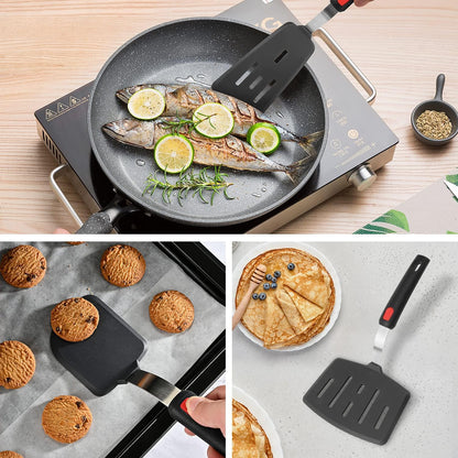 Hotec Silicone Spatula Turner for Nonstick Cookware, Flexible 600F Heat Resistant, Ideal for Flipping Eggs, Burgers, Pancakes, Crepes and More (3 Pack)